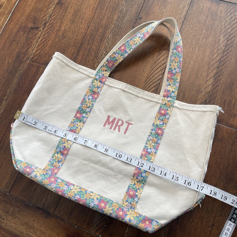 L.L. Bean vintage cream floral 1990s boat and tote medium short handle bag purse - Picture 7 of 10